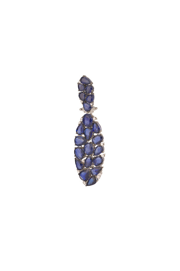 Sutra 18k White Gold Blue Sapphire Drop Earrings - view 2
