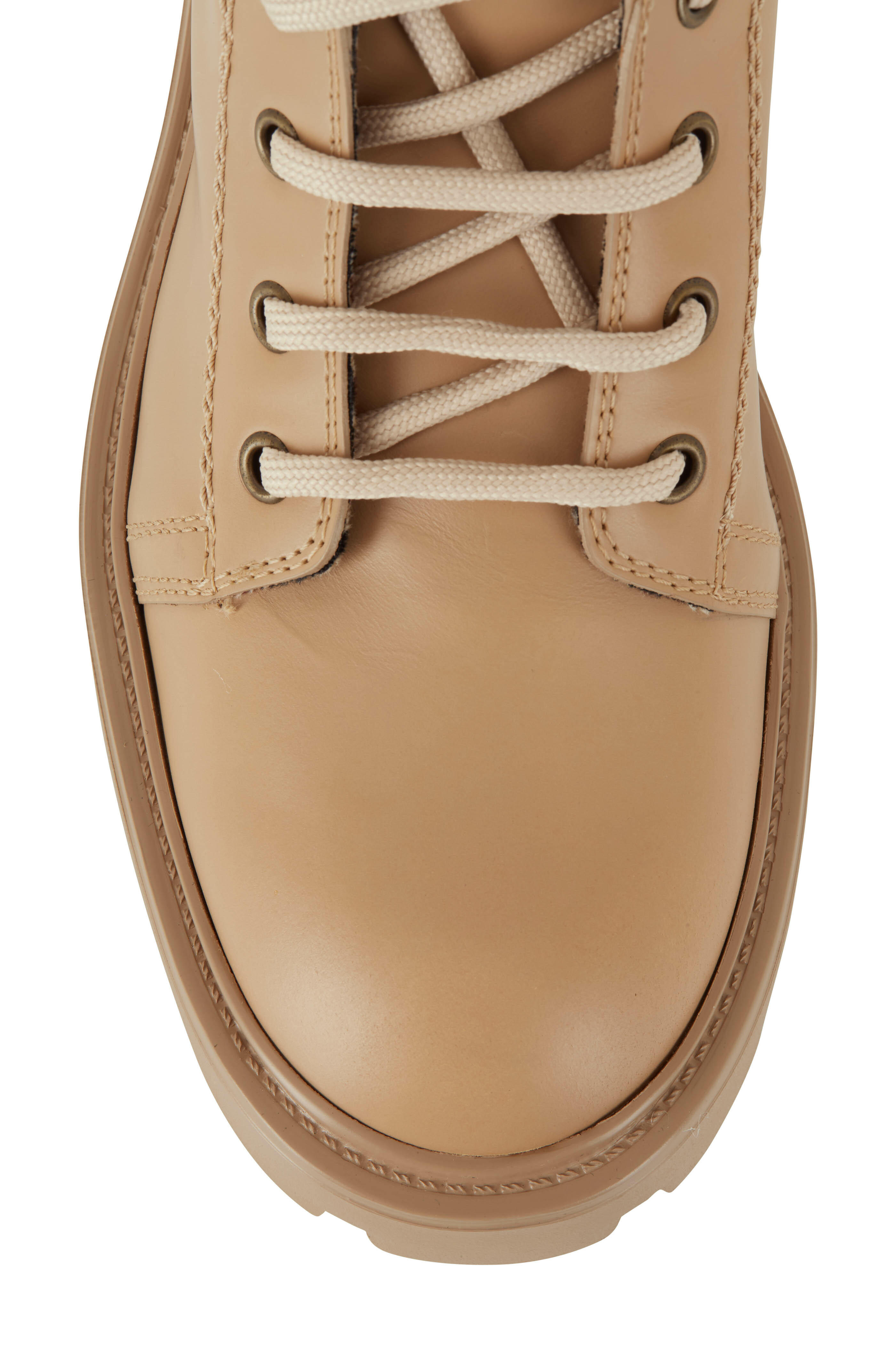 Tod's - Beige Leather Lace Up Combat Bootie, 60mm