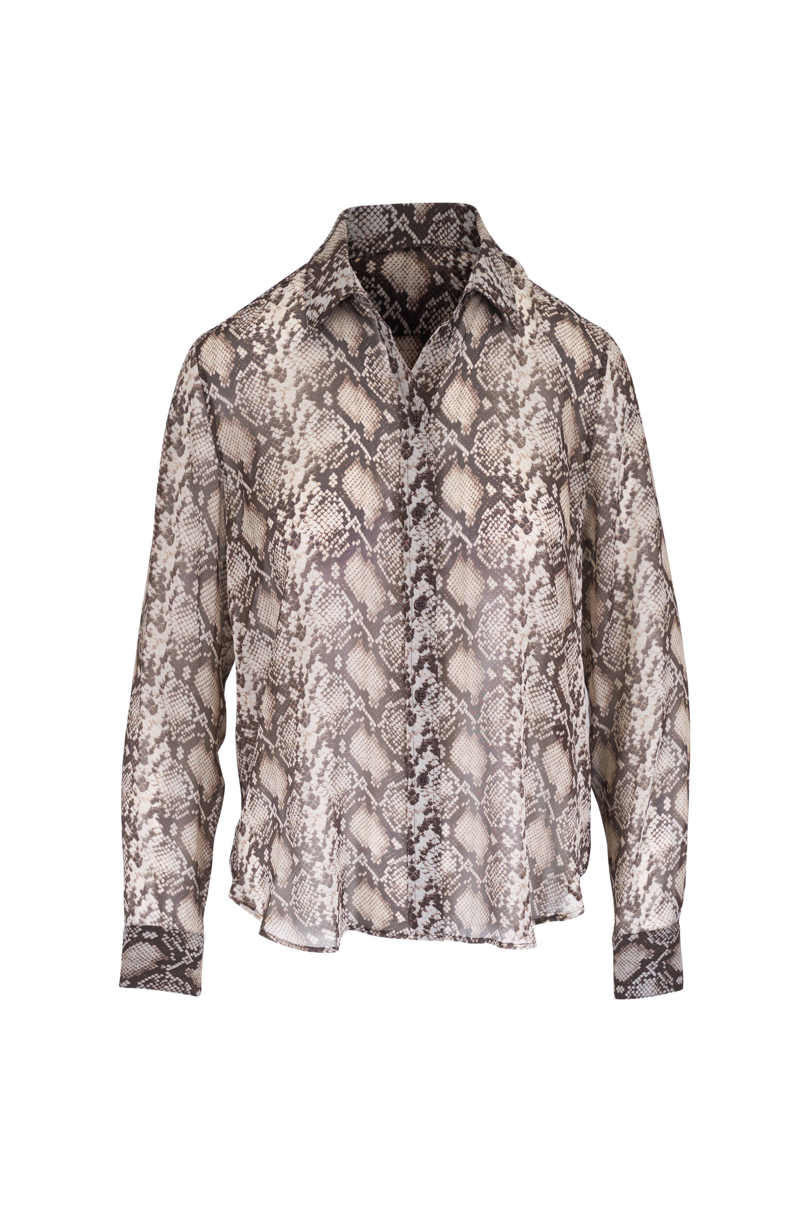 Nili Lotan - Gaia Stone & Brown Animal Print Silk Shirt