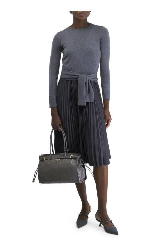 3.1 Phillip Lim - Combo Pleated Tie-Waist Dark Gray Dress 