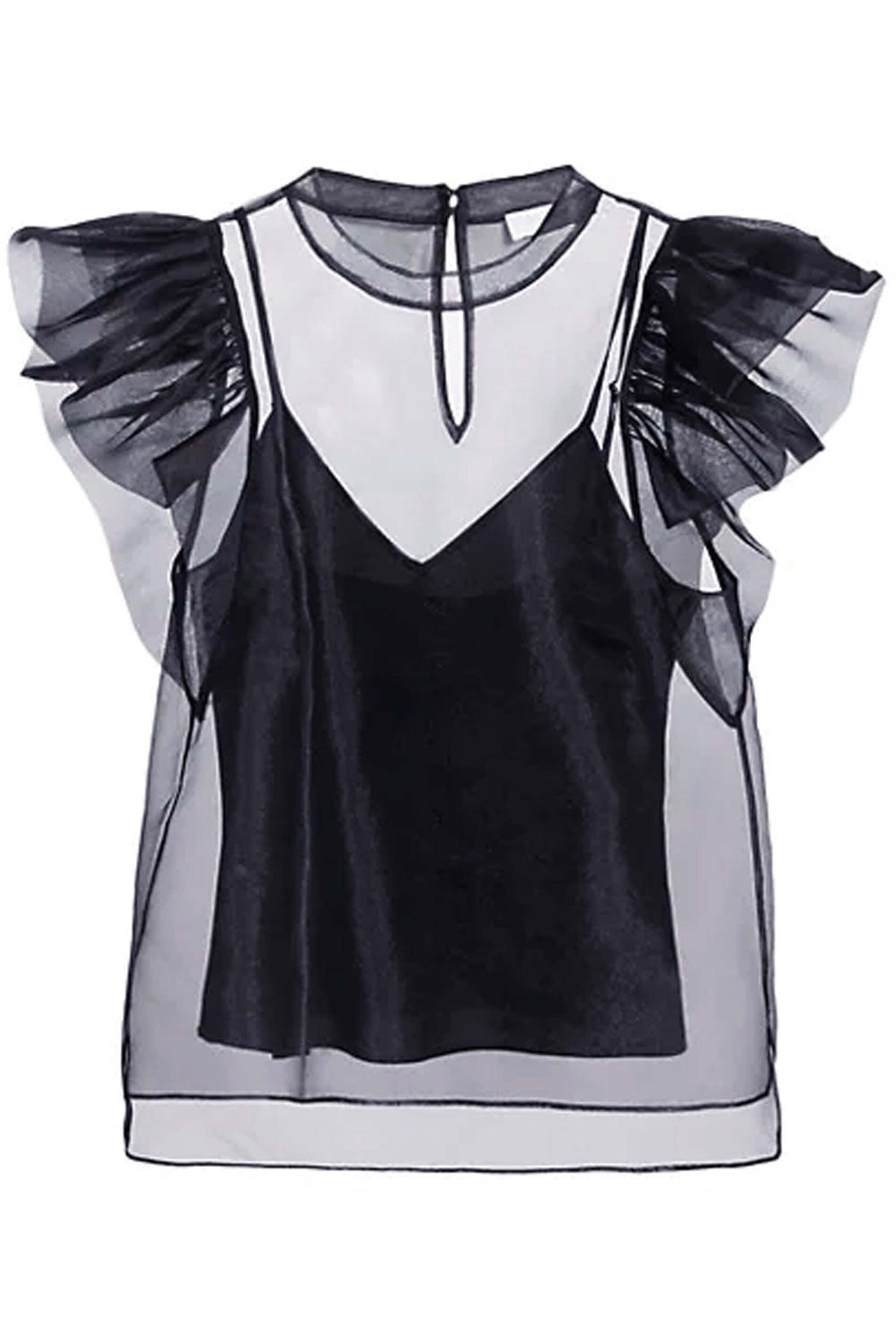 Simkhai - Navy Organza Corina Ruffle Sleeve Blouse