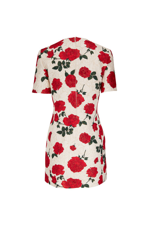 Saint Laurent - Red & White Jacquard Rose Print Mini Dress