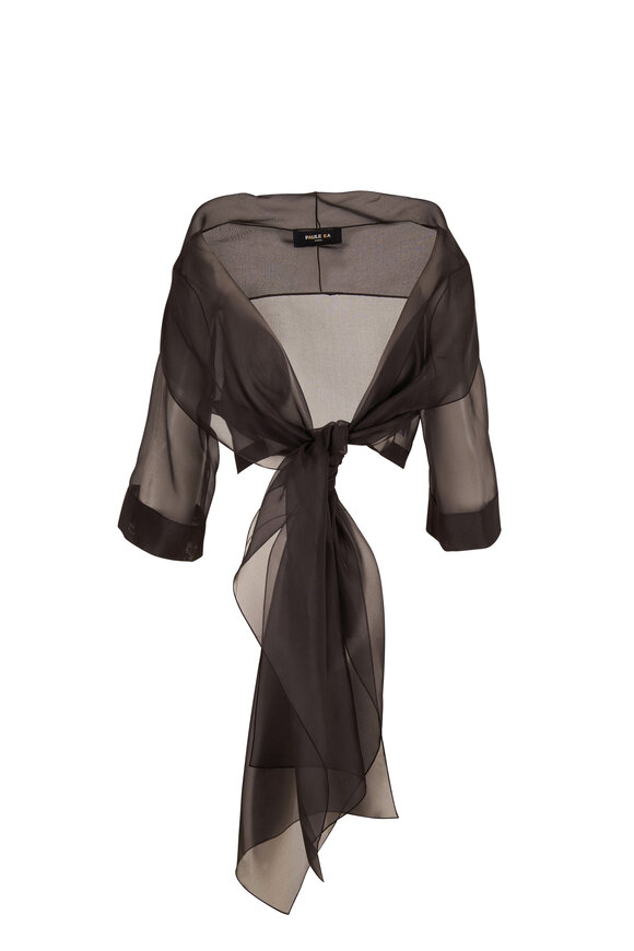 Paule Ka Black Organza Front Tie Cardigan - view 1