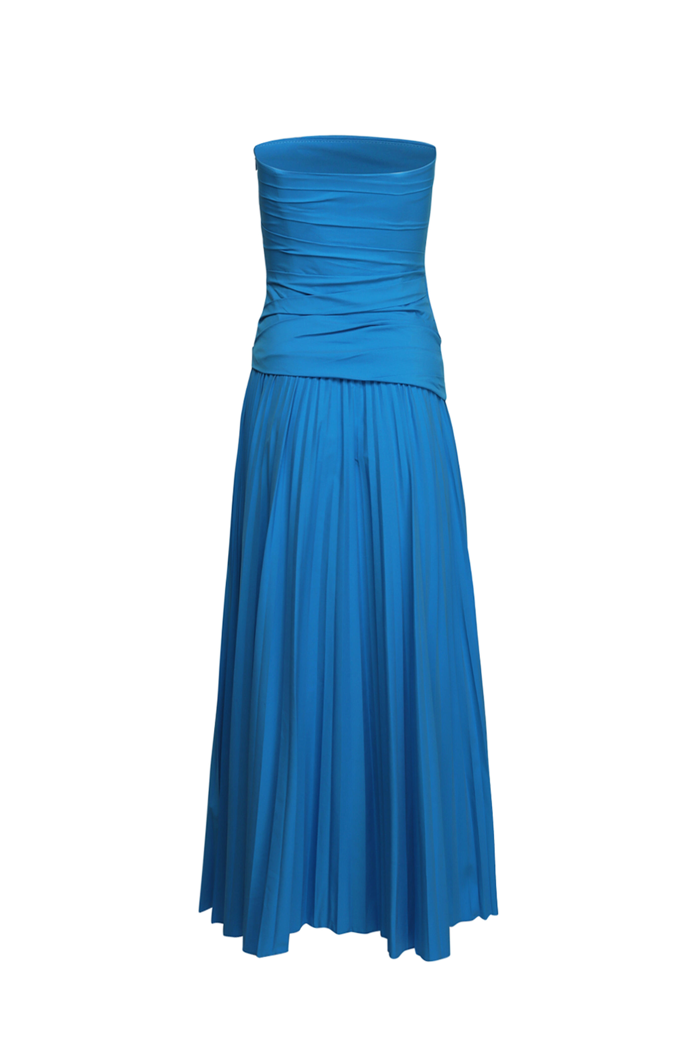 Simkhai - Arie Oasis Blue Strapless Bustier Midi Dress