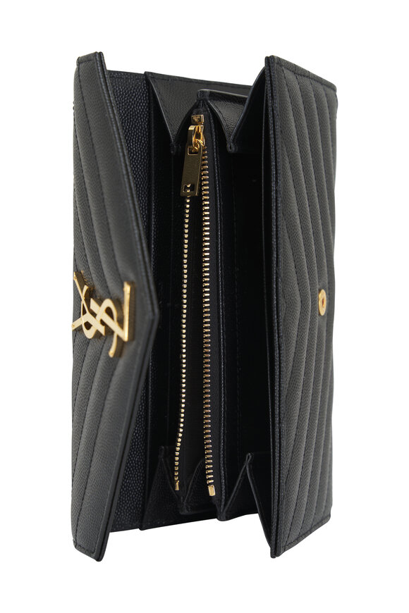 Saint Laurent Cassandre Matelassé Black Leather Flap Wallet - view 4