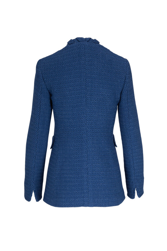 Akris Punto - Denim Blue Tweed Knit Twist Collar Blazer