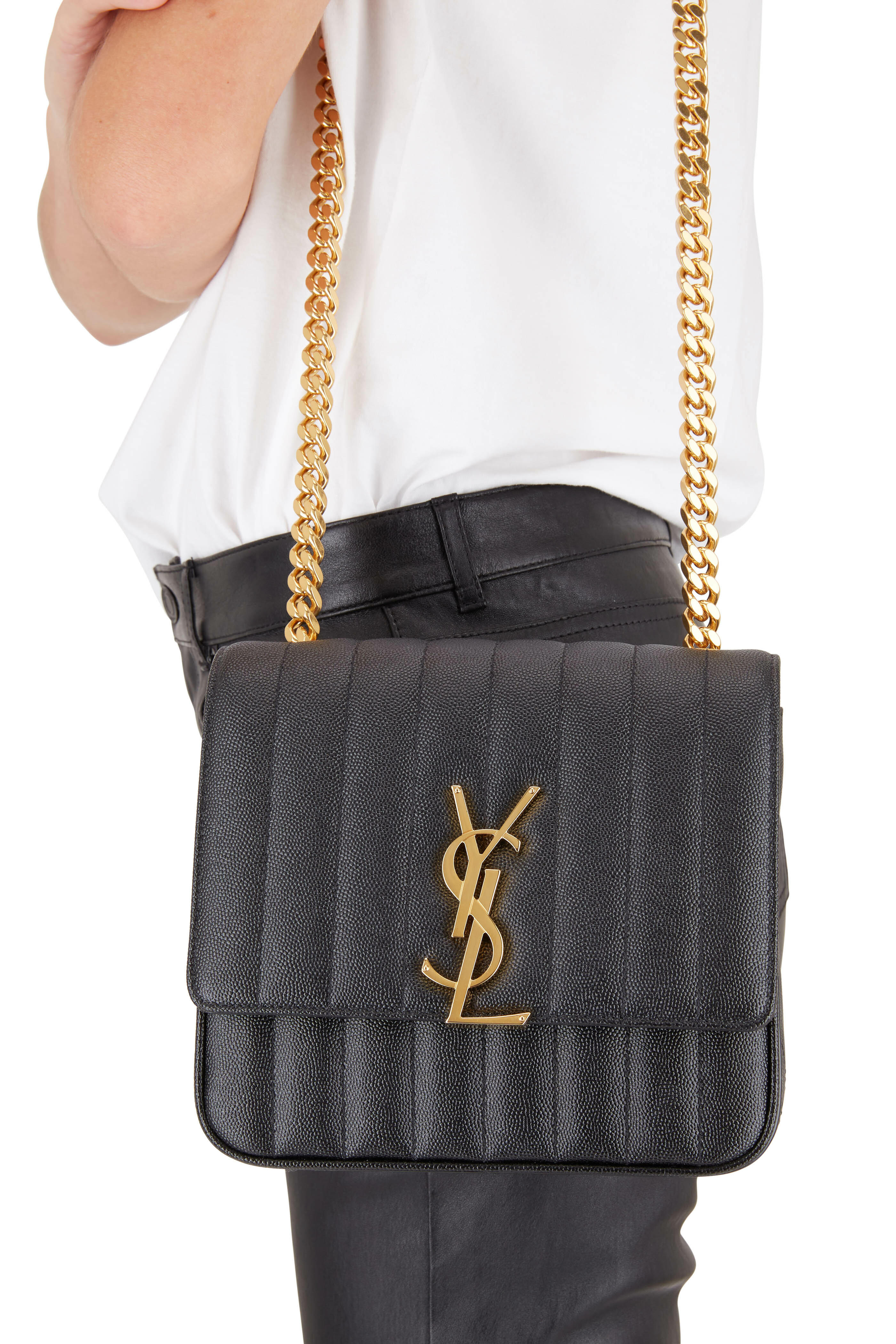 Saint Laurent Patent Calfskin Matelasse Small Vicky Chain Bag Black