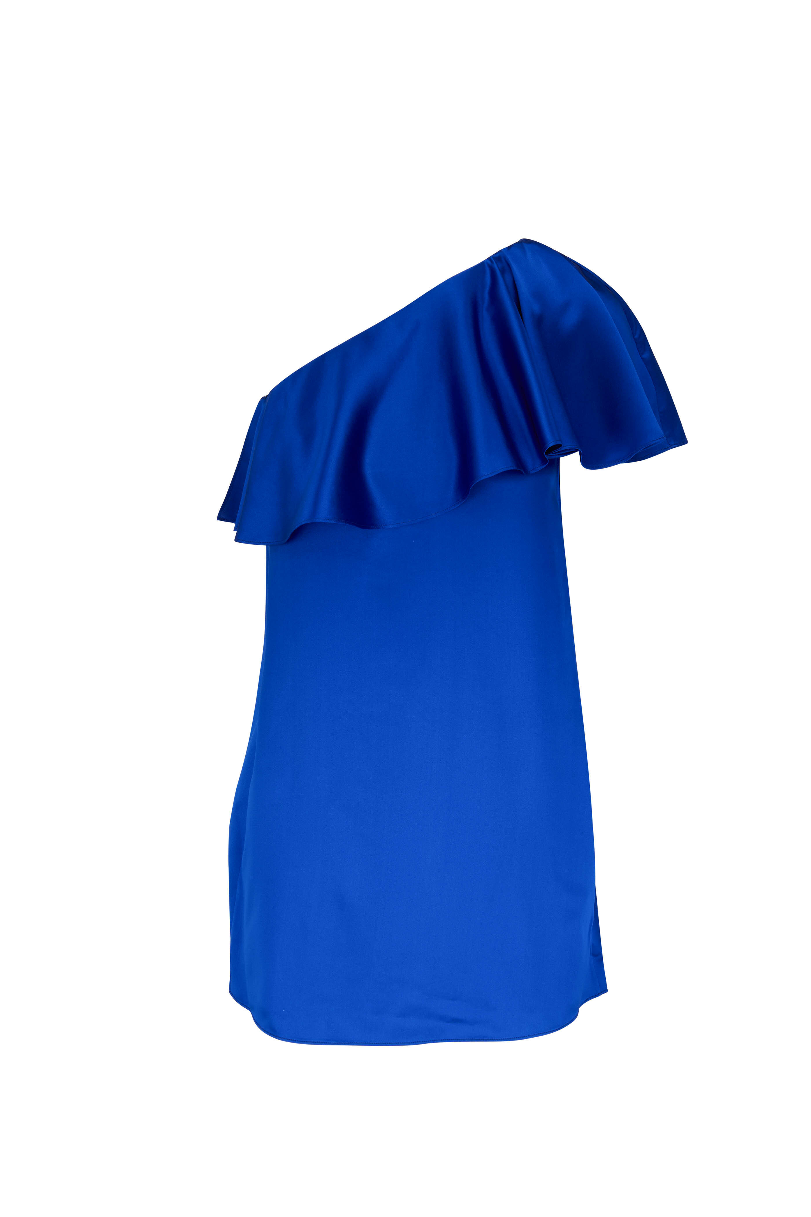Saint Laurent - Bright Blue Silk One-Shoulder Mini Dress
