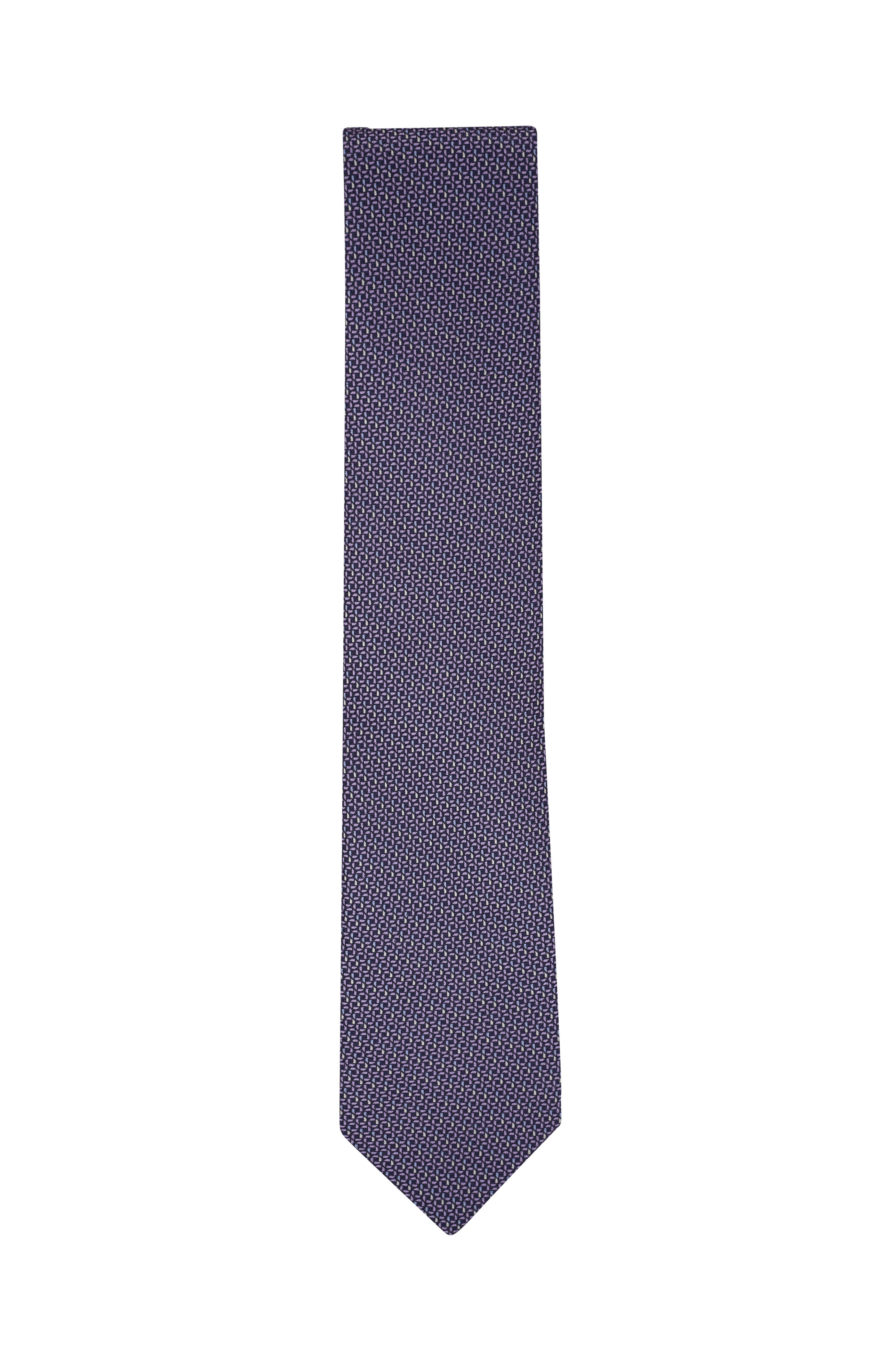 Brioni - Purple Geometric Print Silk Necktie | Mitchell Stores