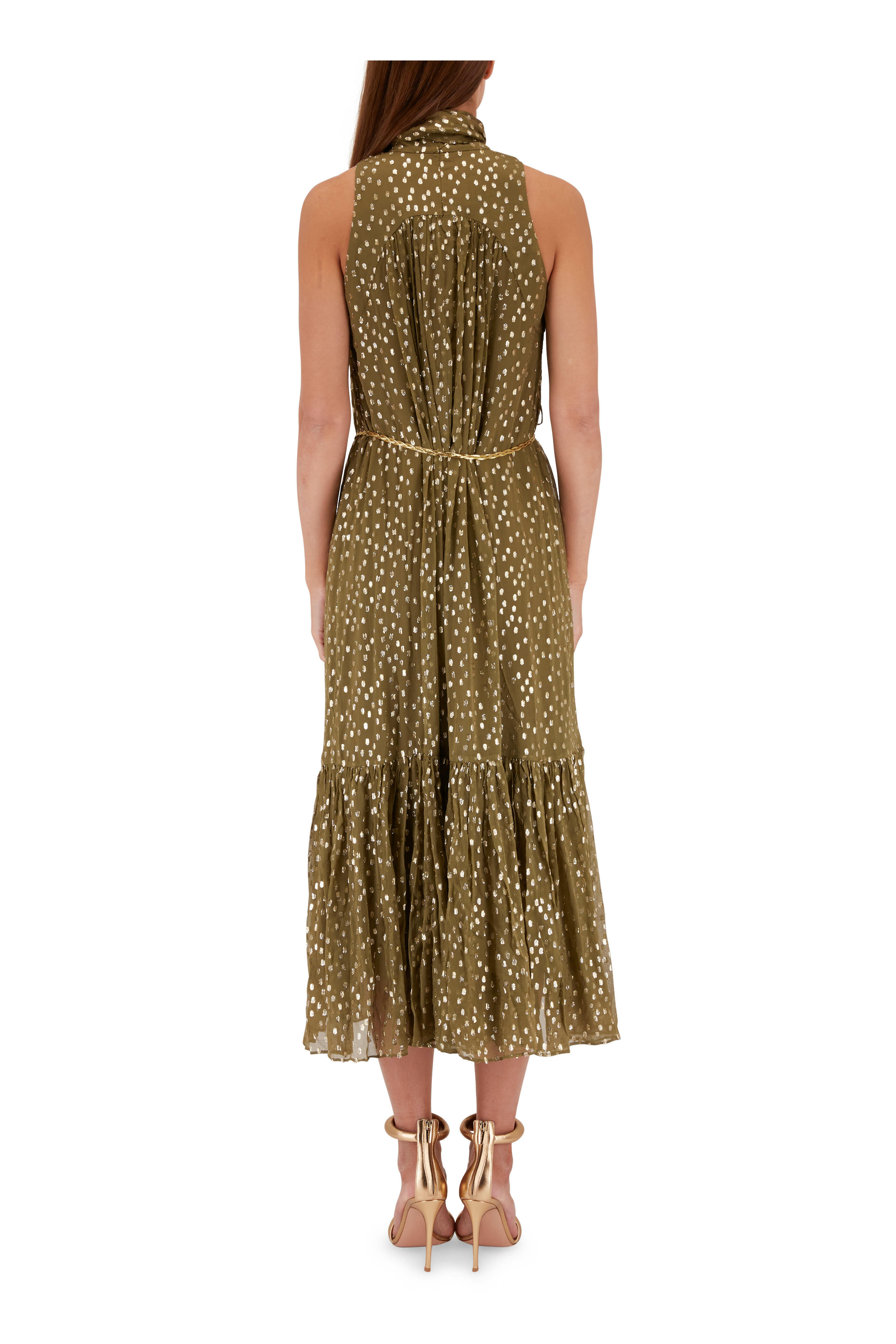 Zimmermann Dancer Khaki Silk Fil Coupé Midi Dress