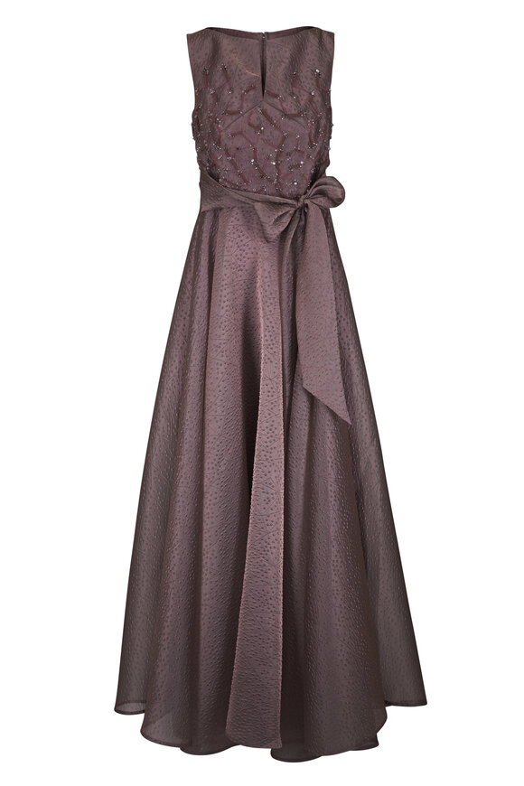 Talbot Runhof Taupe Brown Embroidered Organza Ball Gown
