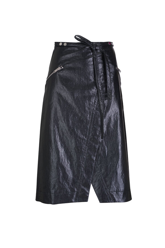 3.1 Phillip Lim Black Patent Crinkle Midi Skirt 