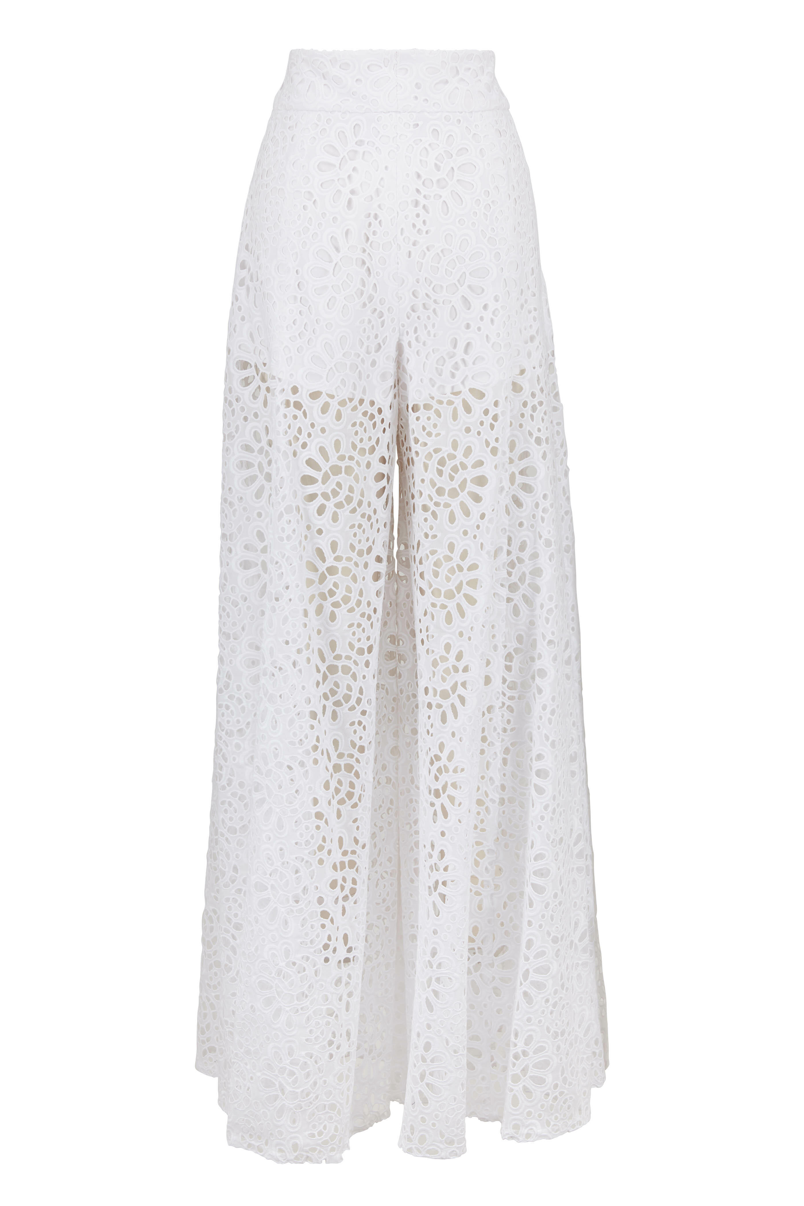 Carolina Herrera - White Cotton Eyelet Extra Wide Leg Pant