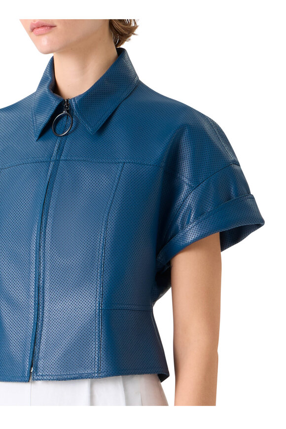 Akris Punto Kimono Dark Blue Pin Dot Leather Shirt - view 5