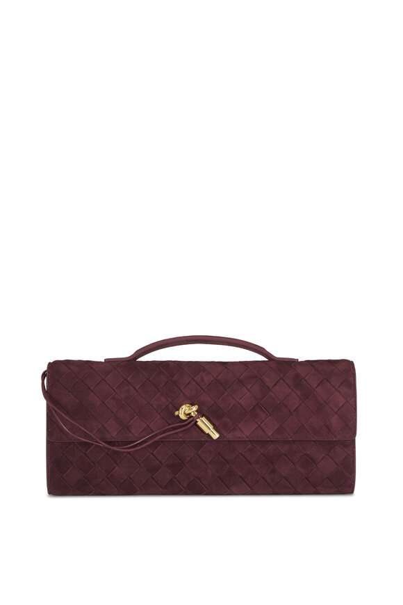 Bottega Veneta Andiamo Deep Mahogany Intrecciato Suede Clutch - view 1