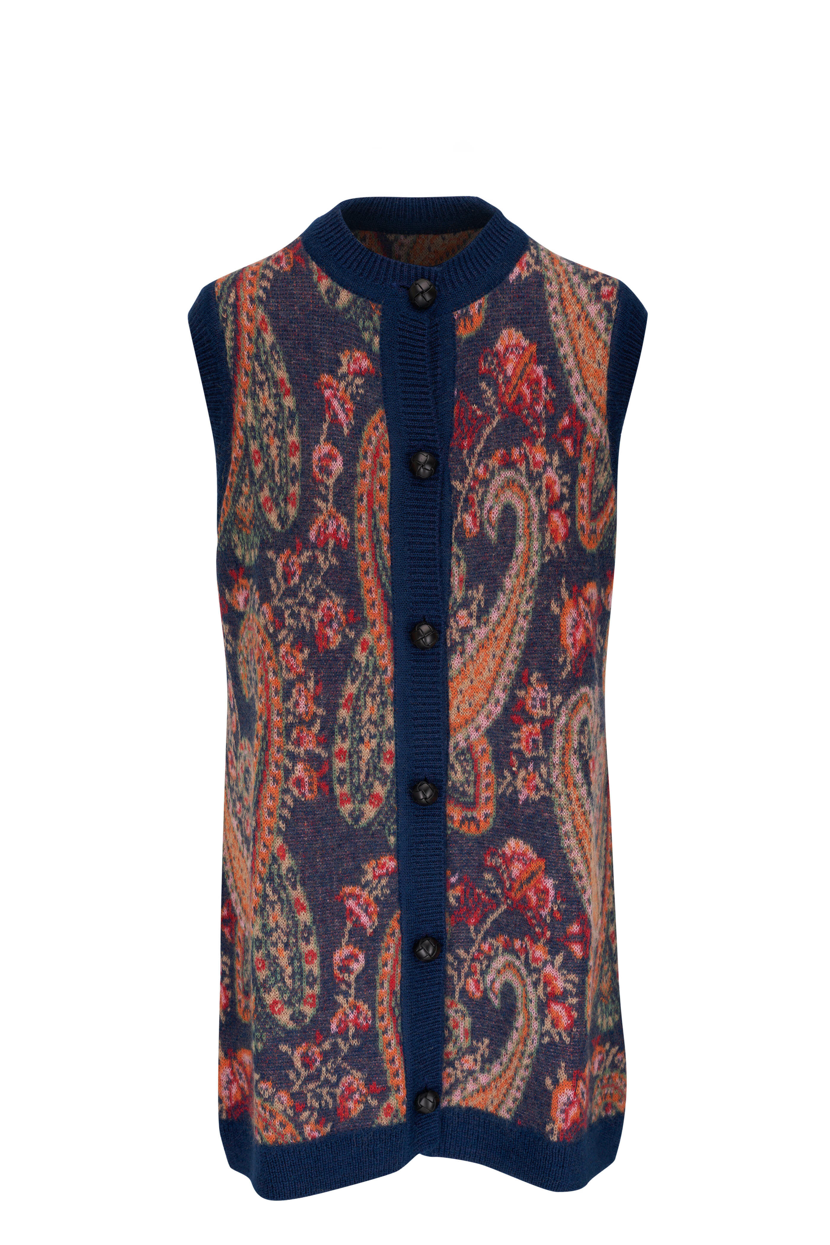 Etro - Navy Blue Paisley Knit Cardigan Vest | Mitchell Stores