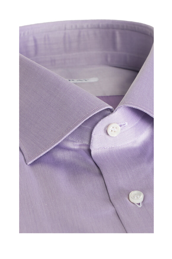 David Donahue - Solid Lilac Textured Trim Fit Dress Shirt