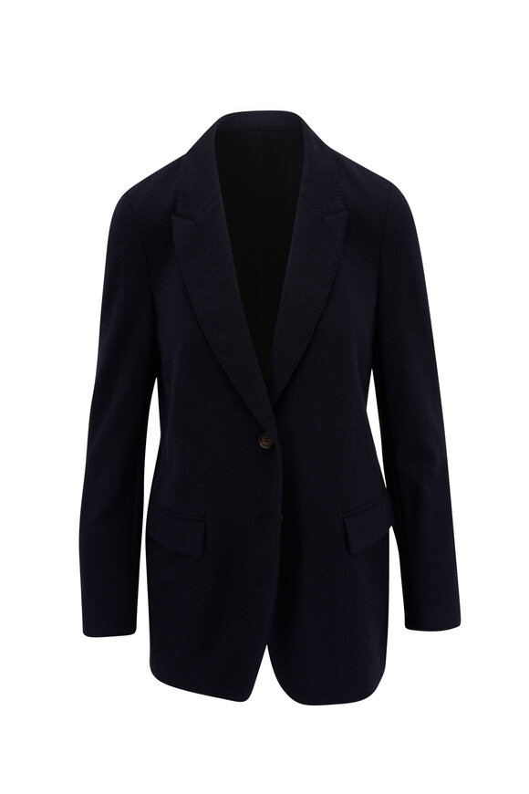 Brunello Cucinelli Navy Cashmere Jersey Jacket 