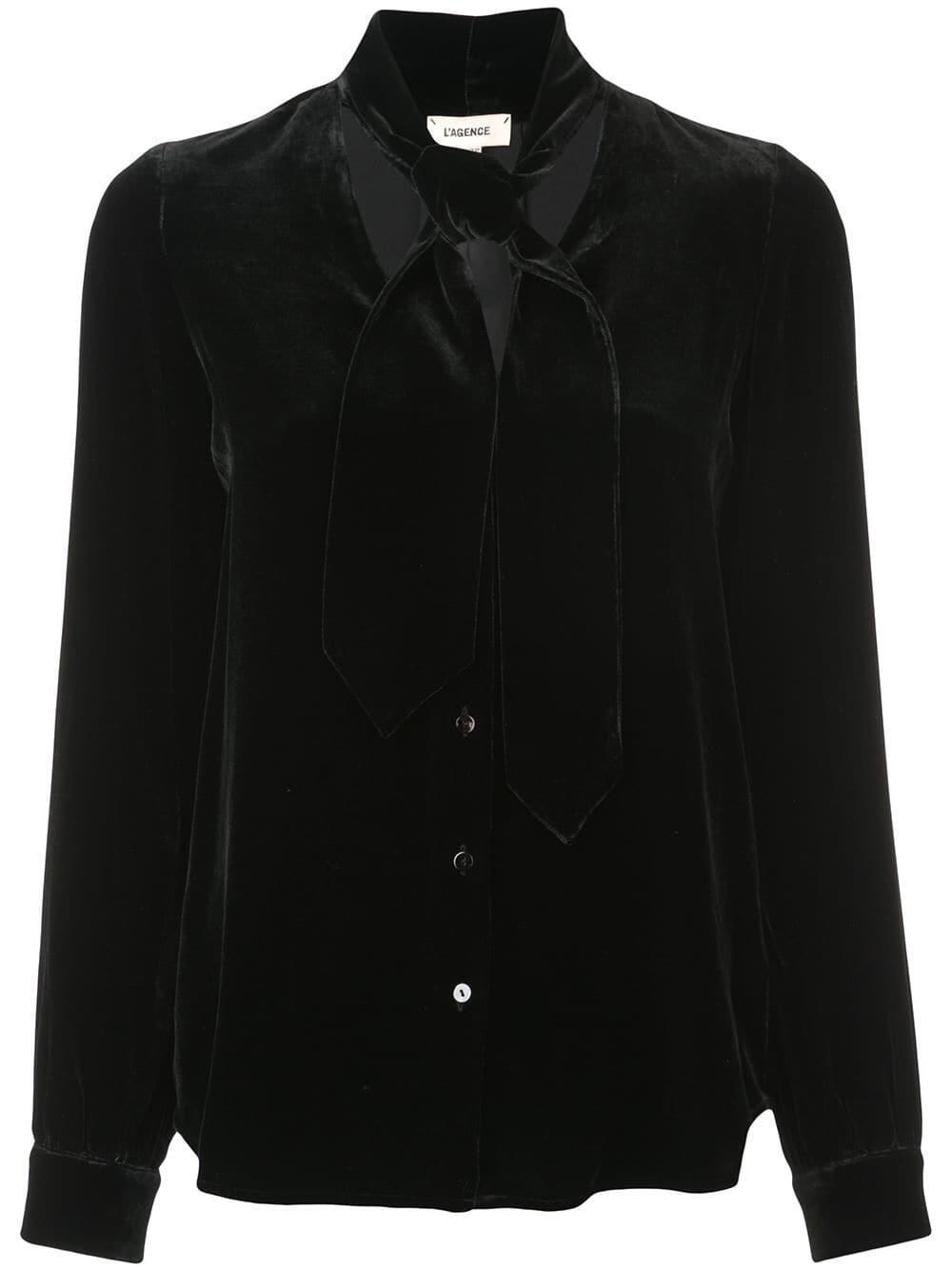 L'Agence - Gisele Black Velvet Tie-Neck Blouse