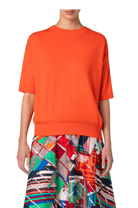 Akris Punto - Orange Wool Short Sleeve Knit Top