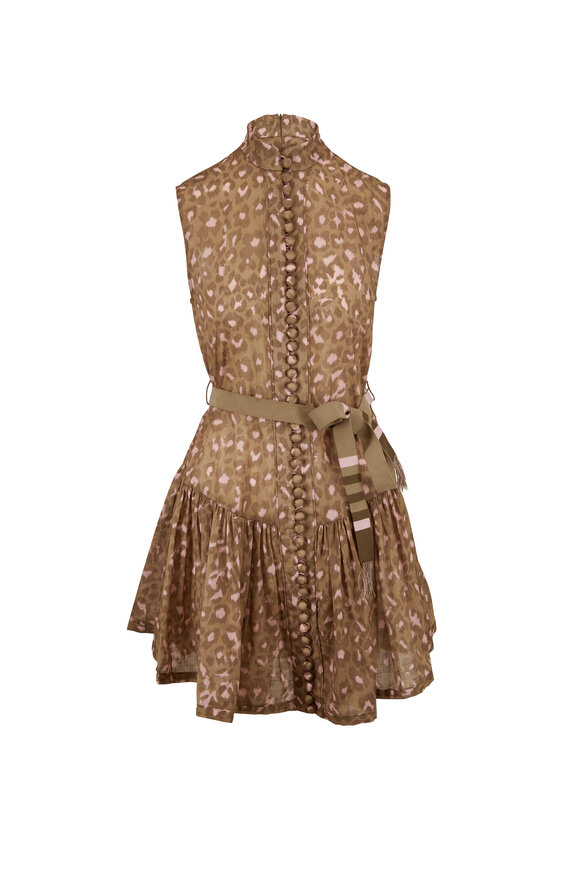 Zimmermann - Carnaby Khaki Leopard Waist Short Dress