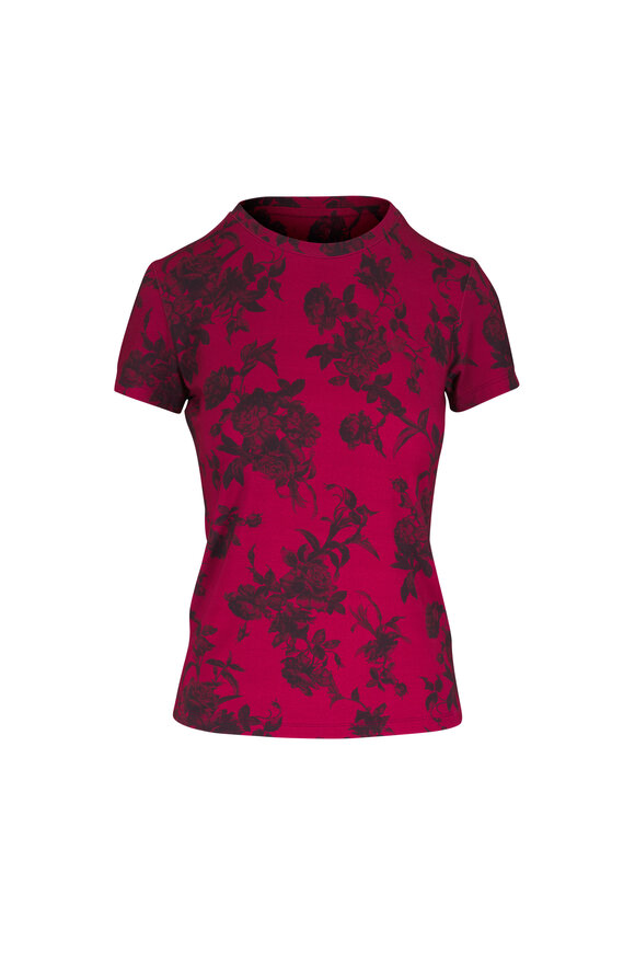 L'Agence Ressi Burgundy Painterly Floral Print T-Shirt