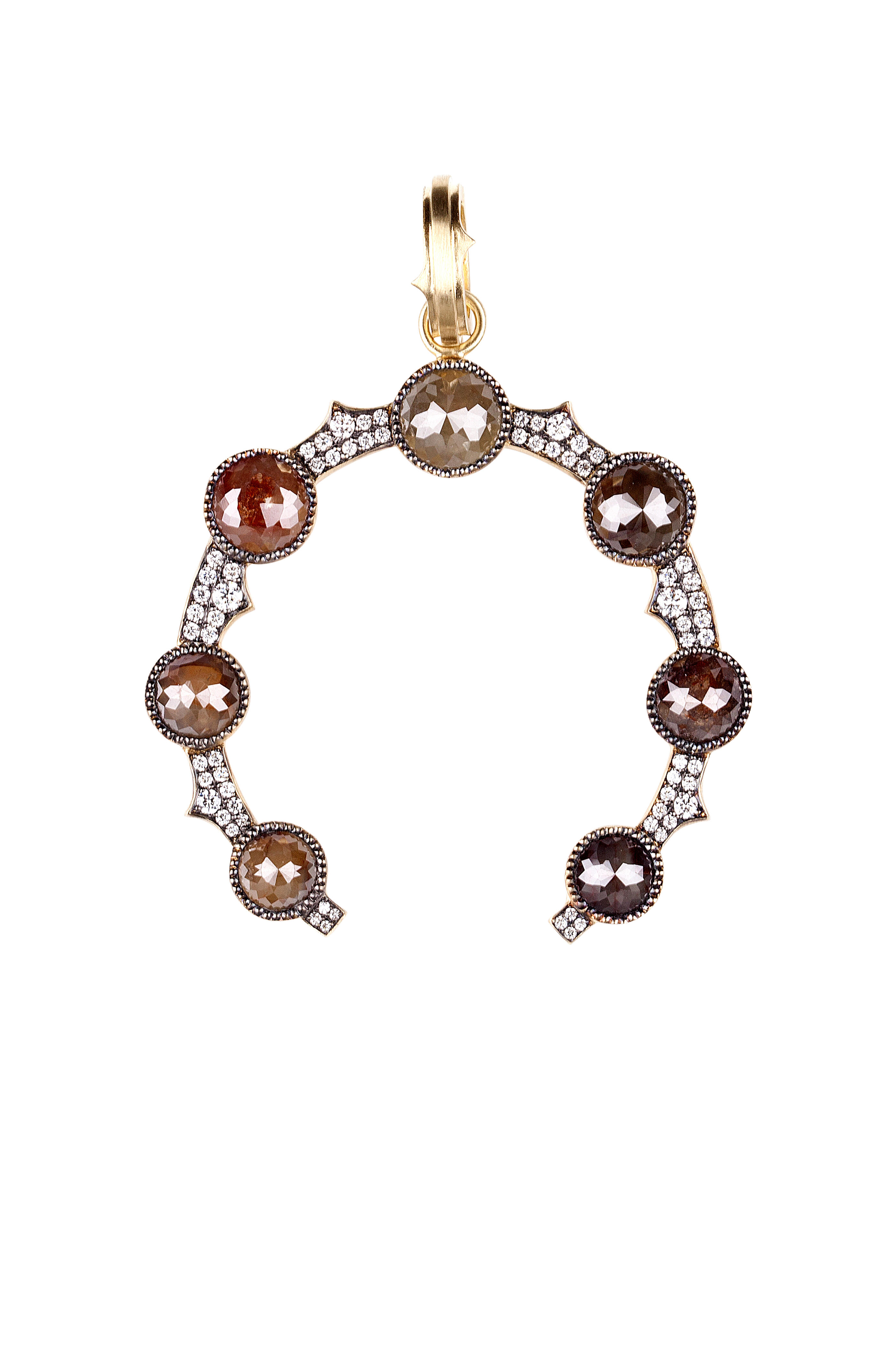 Sylva & Cie - 18K Yellow Gold Rough Diamond Horseshoe Pendant - view 1
