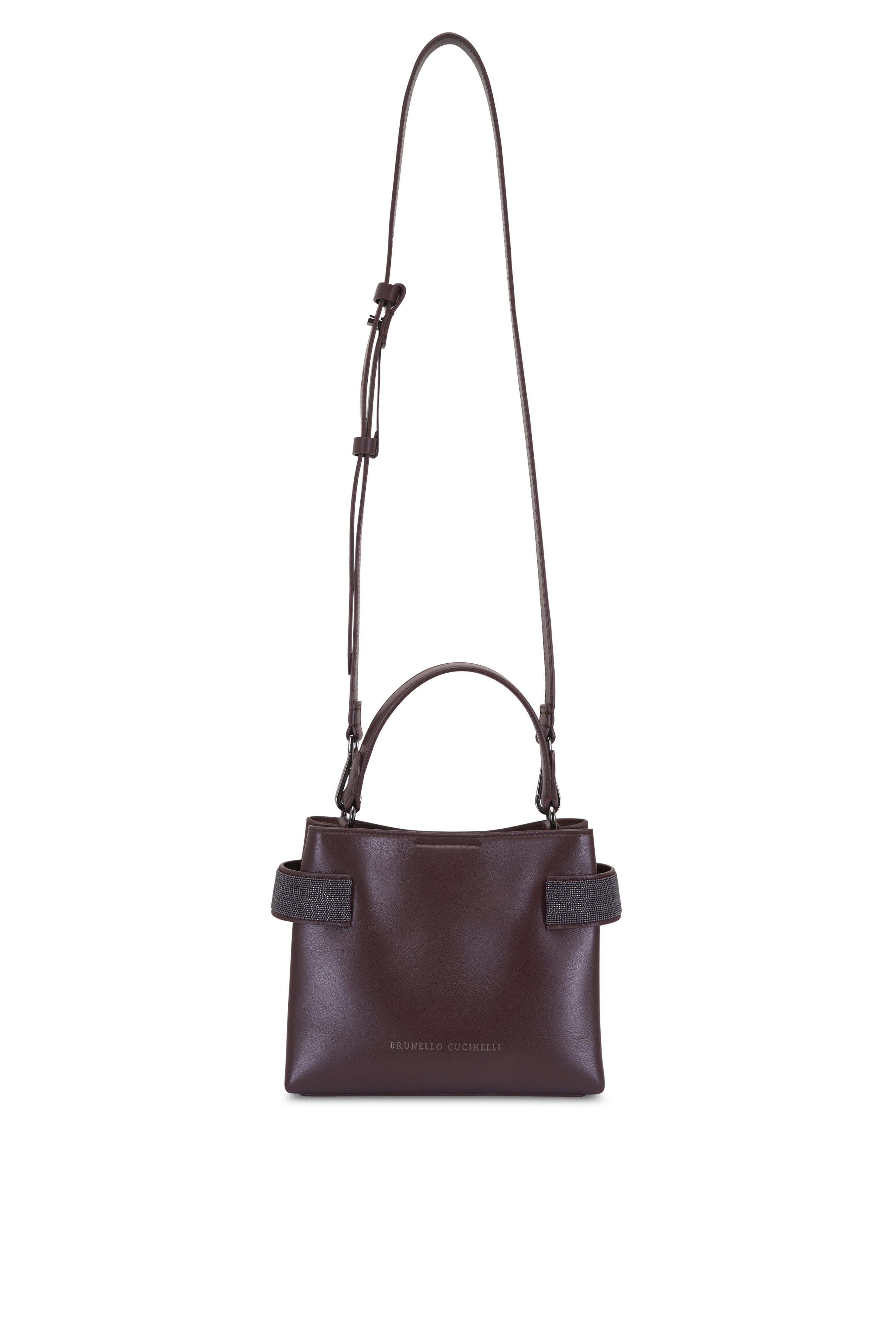 Brunello Cucinelli - Small Essence Burgundy Leather Top Handle Bag