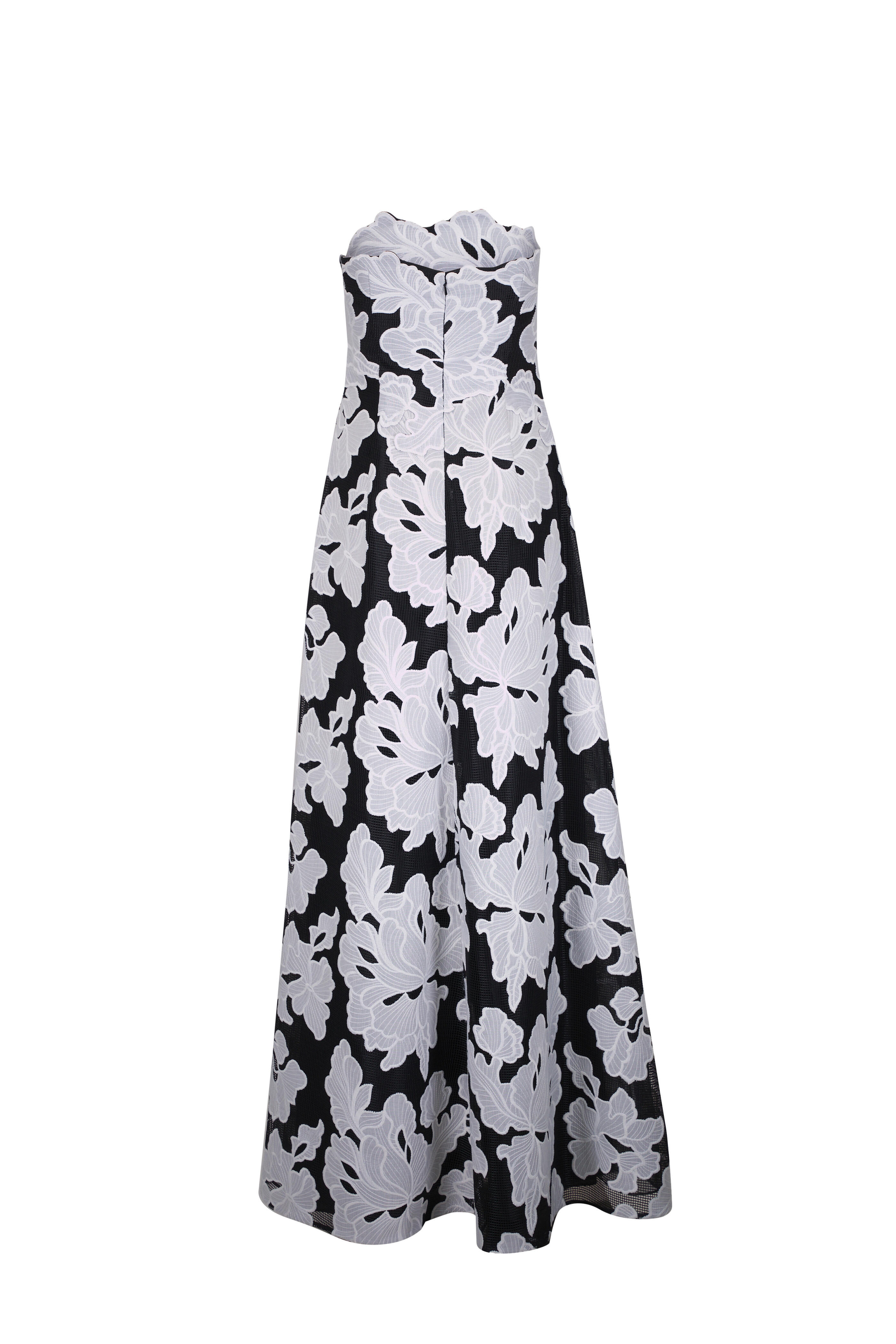 Lela Rose - Ivory & Black Floral Strapless Gown