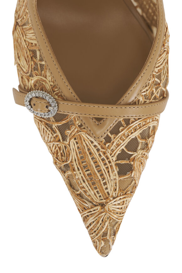 Jimmy Choo Keari Natural Woven Flower Leather Pump, 85mm - view 5