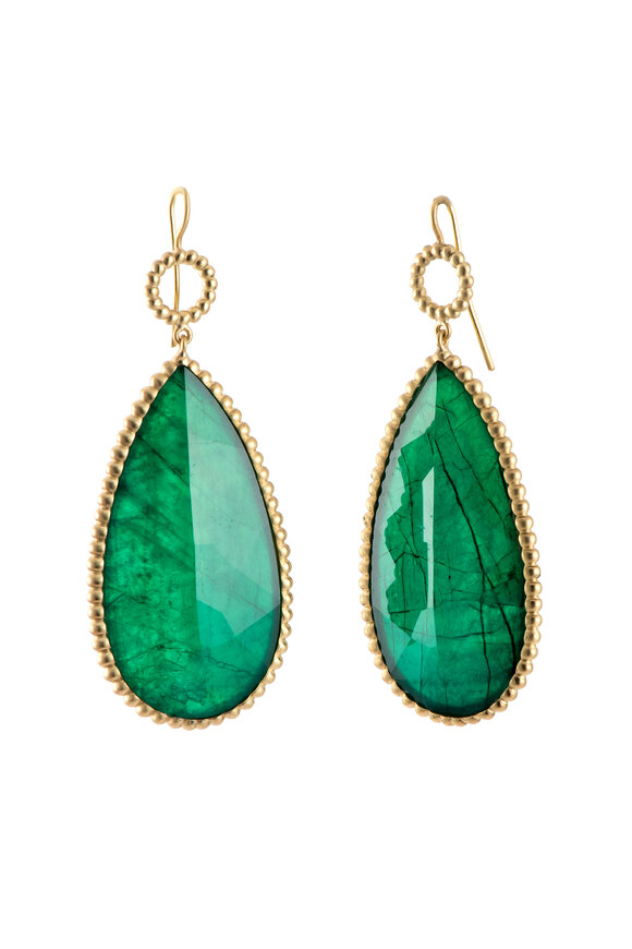 Sylva & Cie Large Facet Sliced Emerald Earrings - view 1