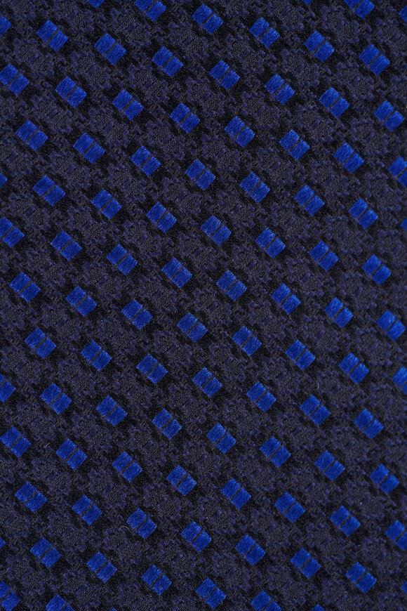 Zegna Navy Blue Geometric Silk Necktie - view 2