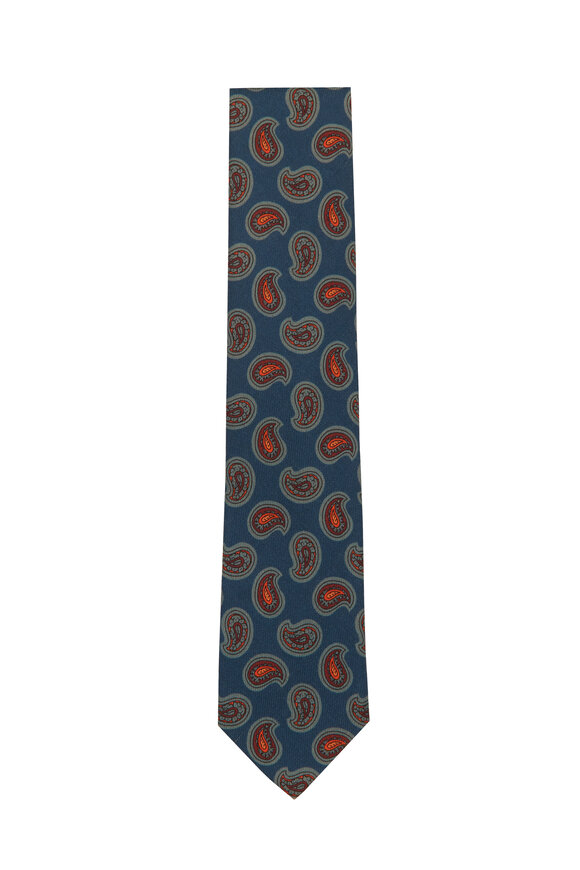 Cesare Attolini Navy Paisley Silk Necktie - view 1