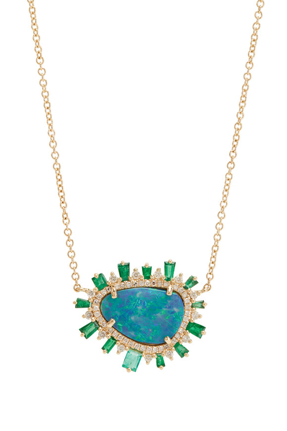 Kai Linz - Opel, Emerald & Diamond Halo Necklace