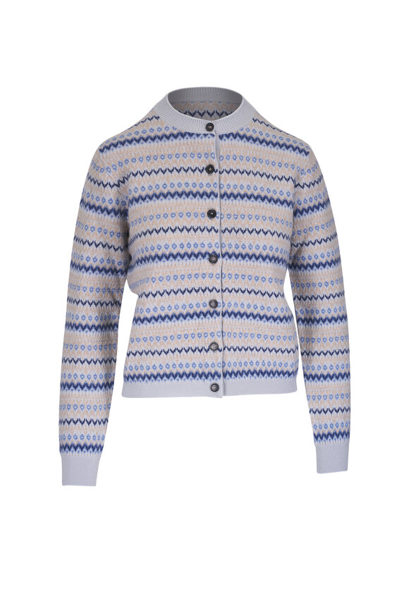 Loro Piana Alpe Pile Light Blue Multi Color Cashmere Cardigan