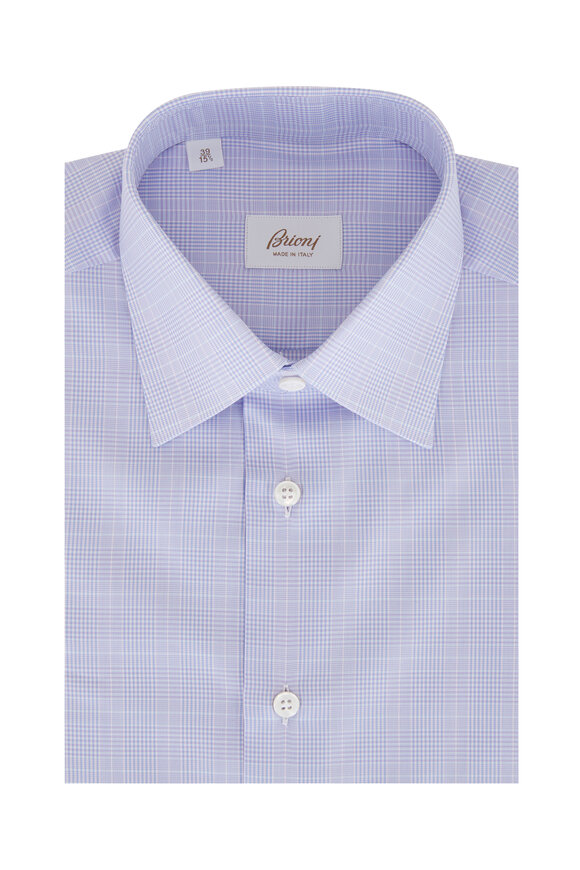 Brioni - Light Purple Plaid Cotton Dress Shirt