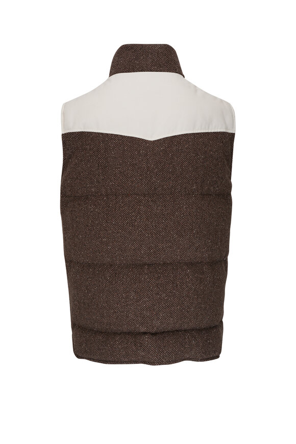 Brunello Cucinelli - Brown Herringbone Padded Vest