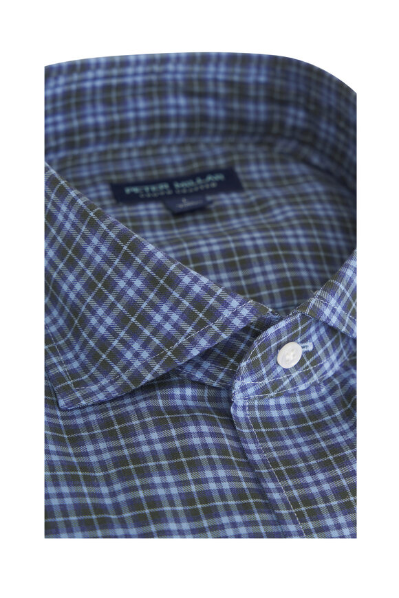Peter Millar Bernard Windy Blue Check Cotton Sport Shirt - view 2