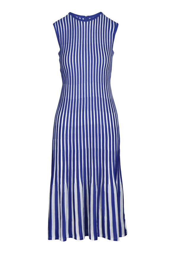 Akris Blue & White Ribbed Midi Dress