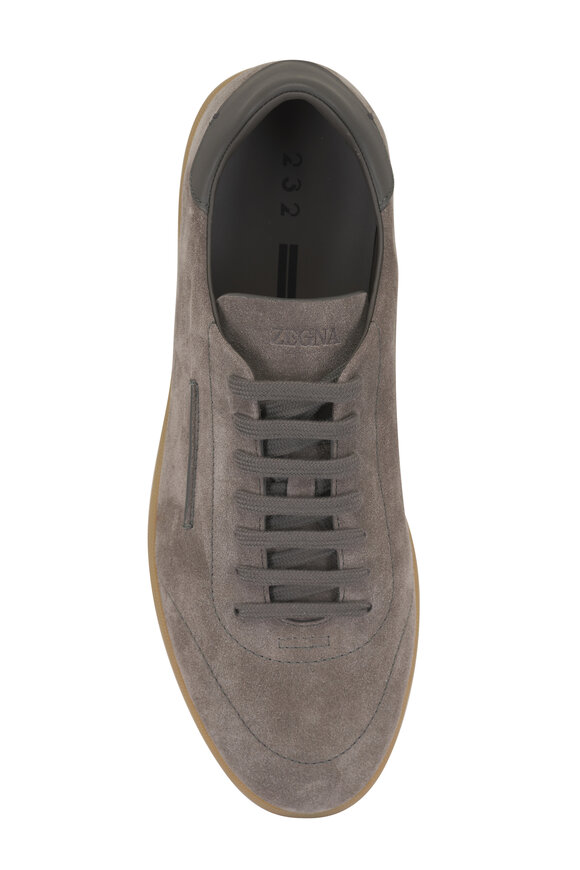 Zegna Medium Gray Suede Low Top Sneaker - view 4