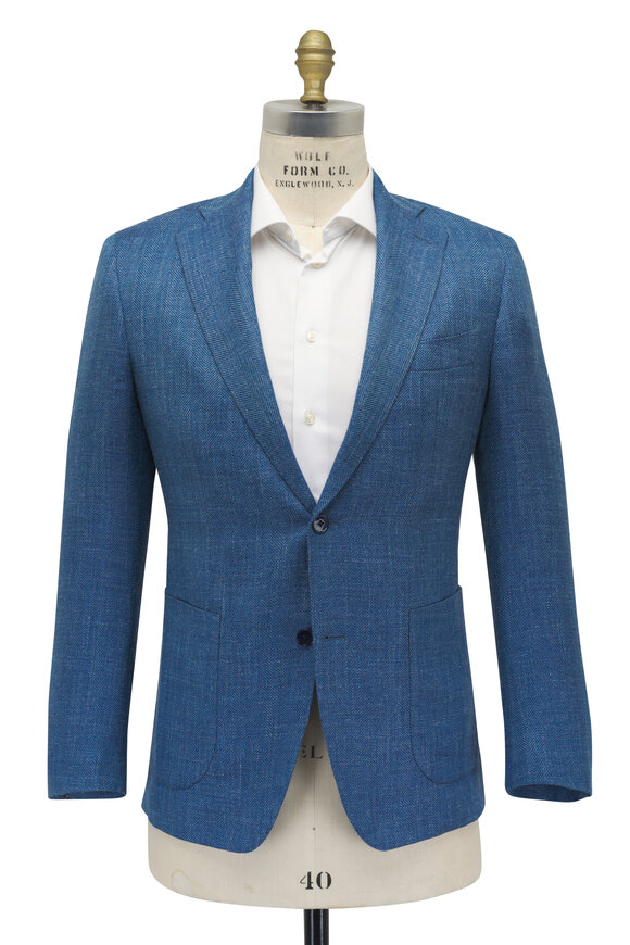 Atelier Munro - Navy Blue Tonal Plaid Wool, Silk & Linen Sportcoat