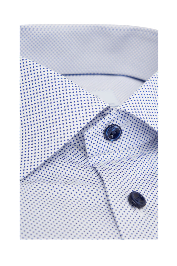 Eton - White & Blue Dot Print Cotton Dress Shirt