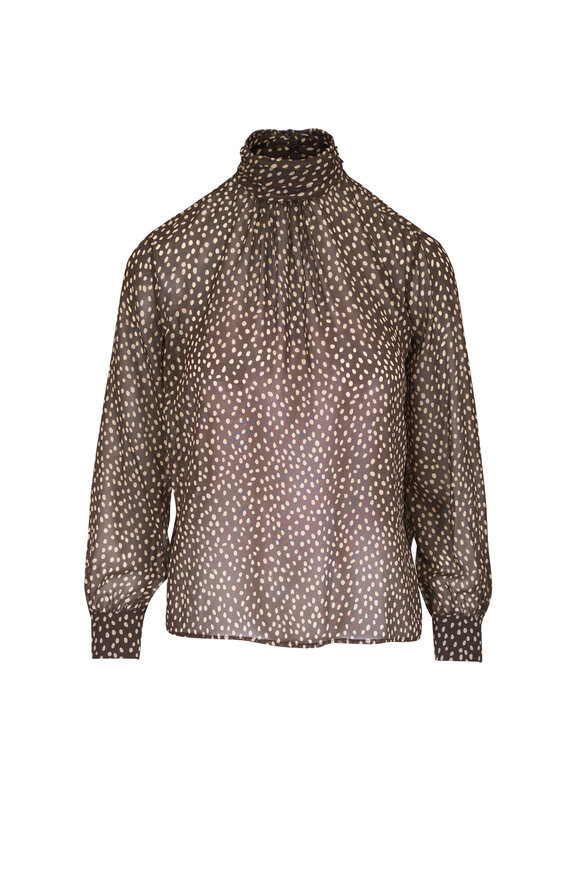 Nili Lotan Remie Brown & Cream Wild Dot Print Silk Blouse - view 1