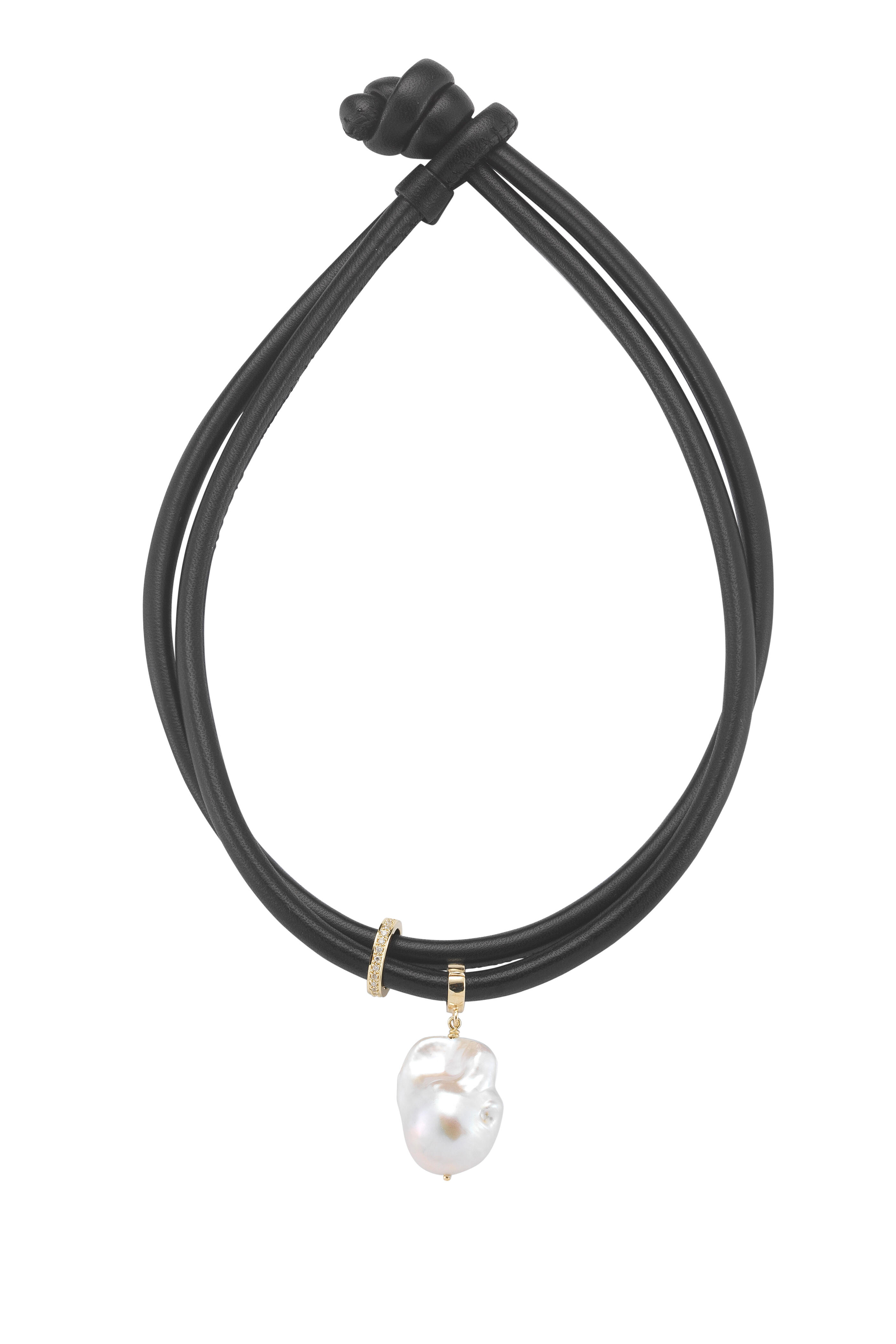 Mizuki - 14K Gold & Leather Fresh Water Pearl Necklace