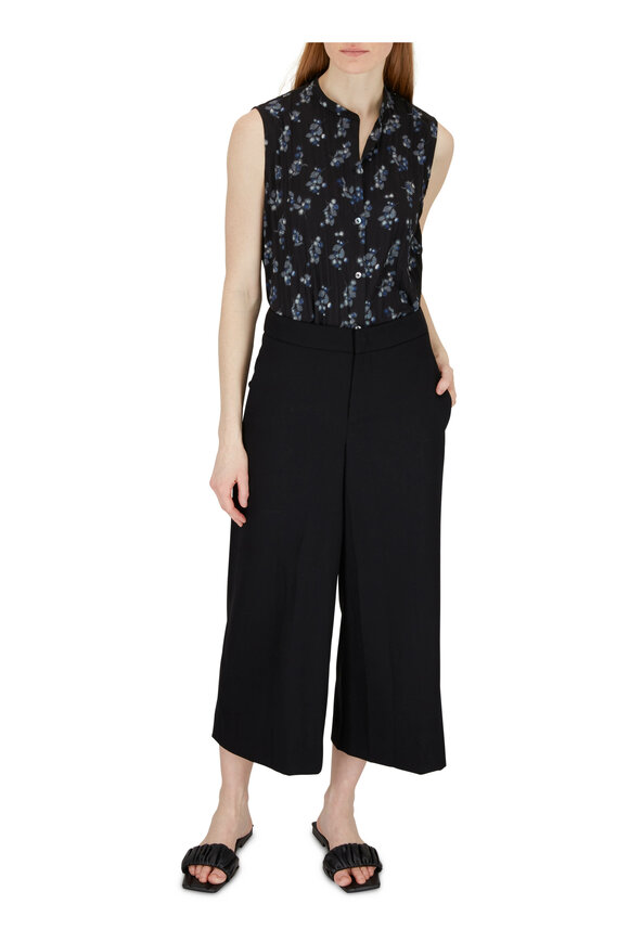 Vince - Black & Celadon Dandelion Print Sleeveless Blouse