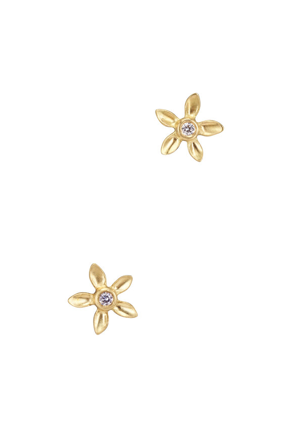 Caroline Ellen 20k Yellow Gold Tiny Diamond Flower Petal Studs - view 1