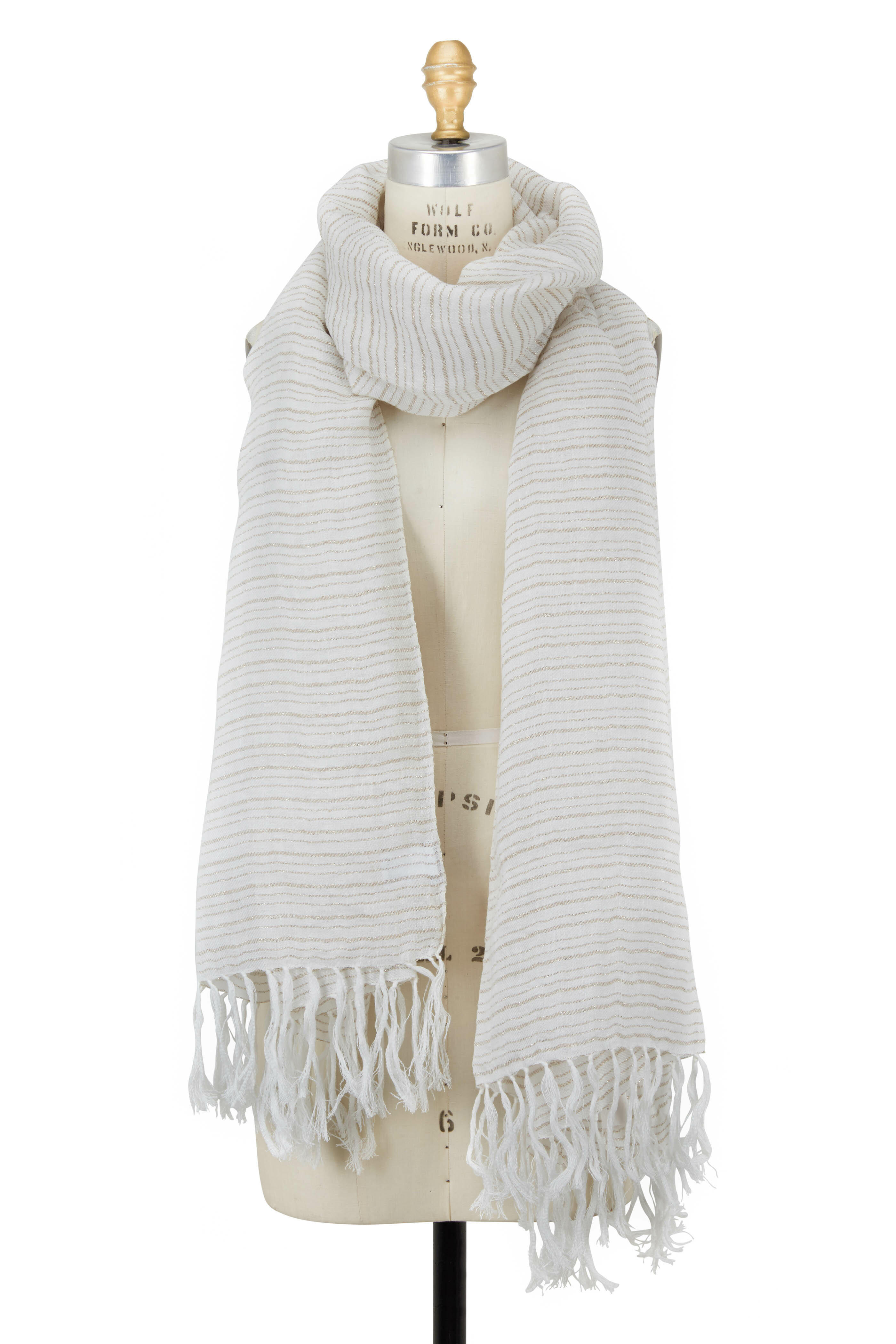 Brunello Cucinelli - White & Gold Metallic Striped Scarf