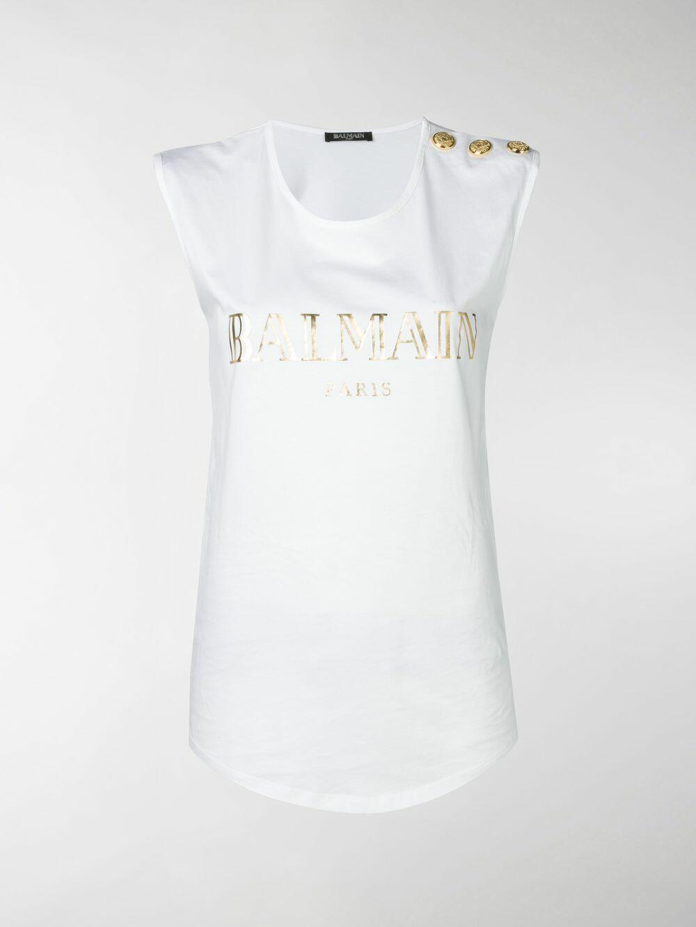 Balmain - White Foil Logo Shoulder Button T-Shirt
