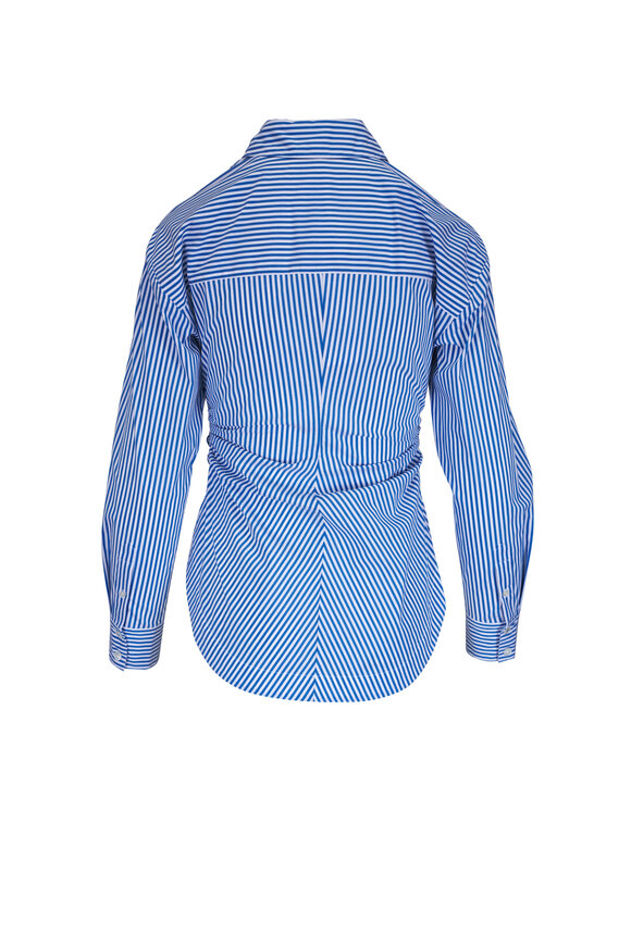 Veronica Beard - Bosco White & Blue Stripe Ruched Blouse