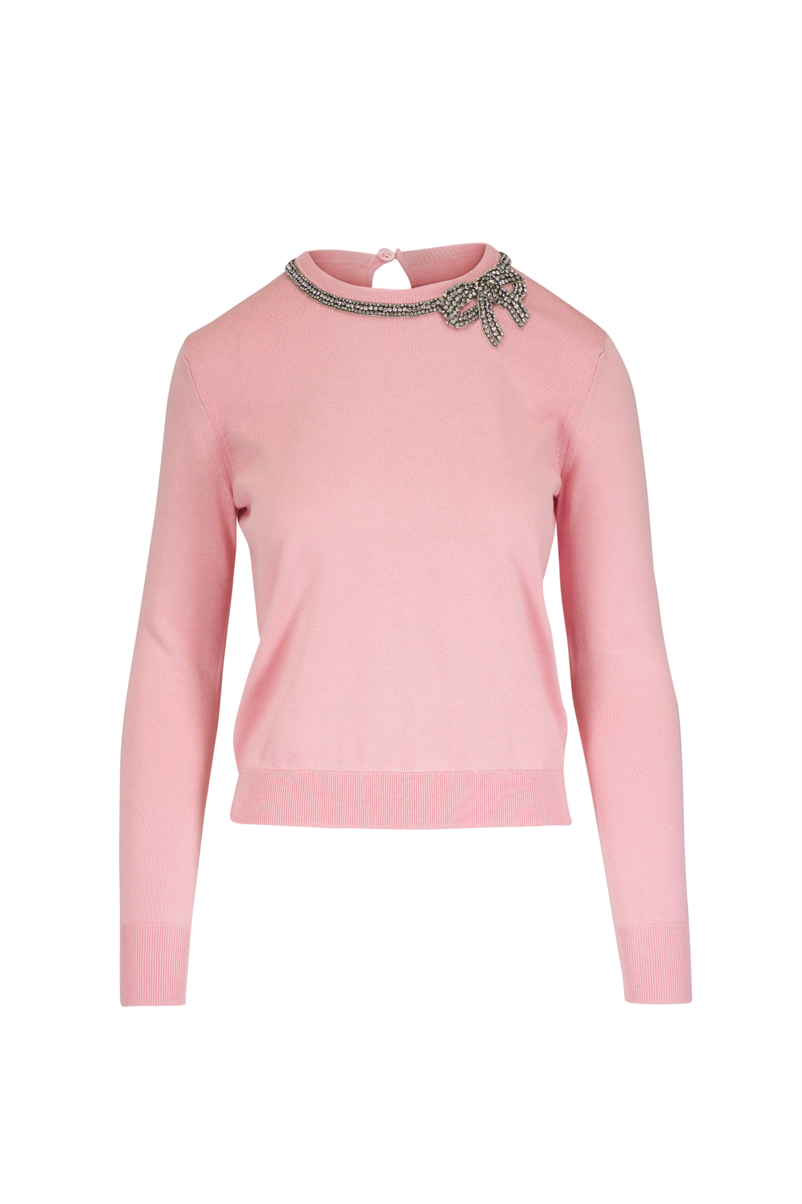 Carolina Herrera - Blossom Pink Bow Embellished Collar Sweater